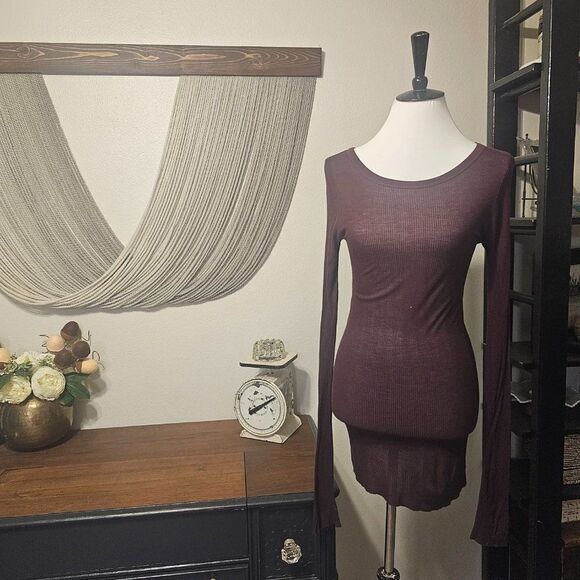 Enza Costa Mulberry Boat Neck Ribbed Sheer Knit Cotton Pullover Top Sz M/L - Picture 3 of 5